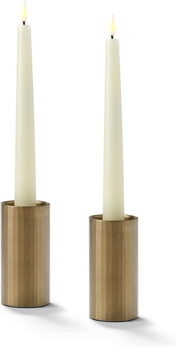 Candlestick Holders for Taper Candles - Set of 2, Aged Brass Finish, 4 Inch, Fits Standard Tapere... | Amazon (US)