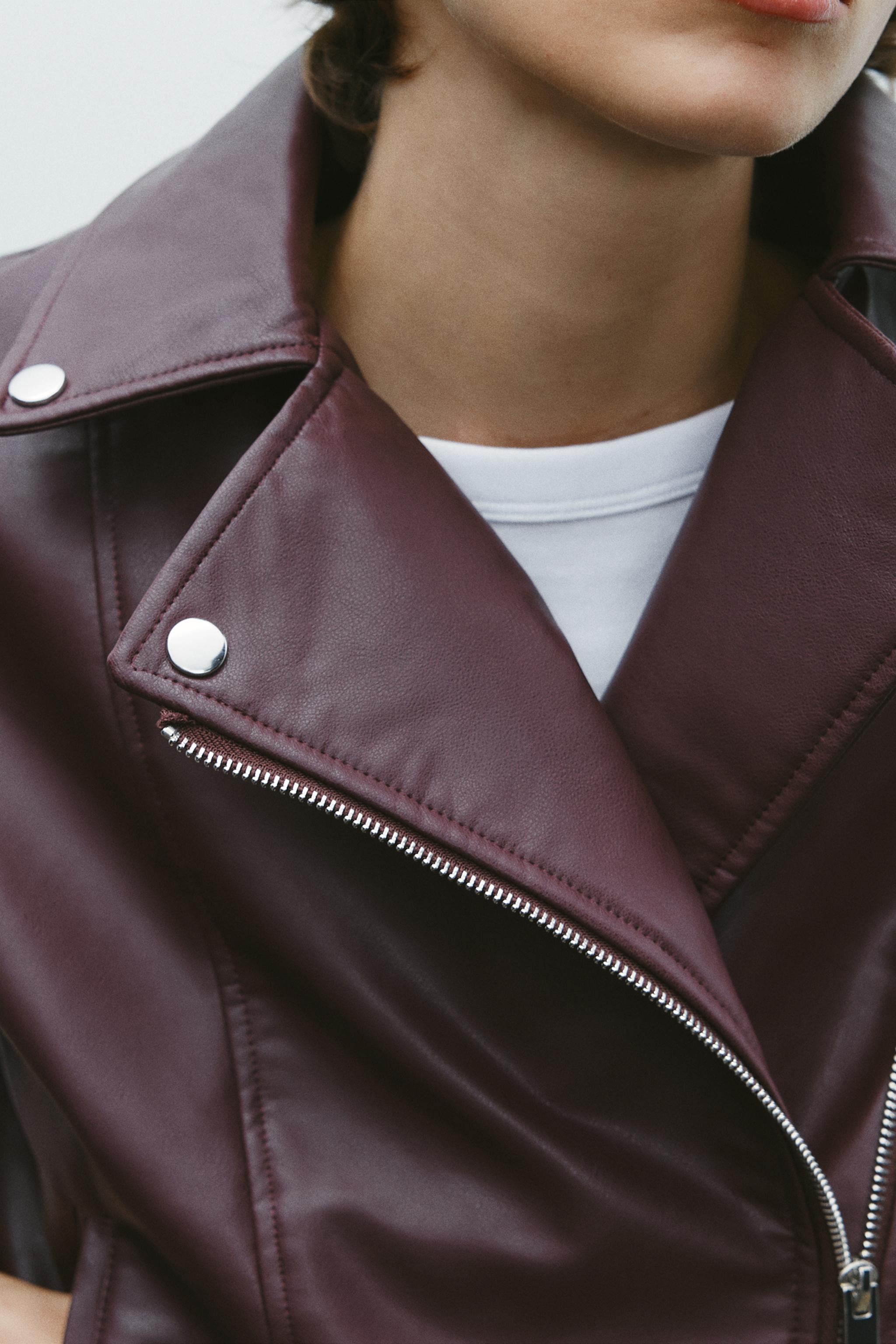 LEATHER EFFECT CROPPED BIKER JACKET | Zara US