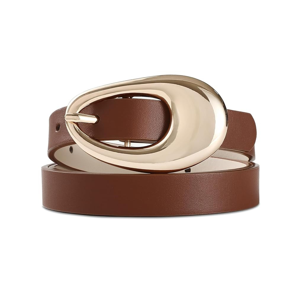 Genuine Leather Belt for Women Burgundy Leather With Gold Metal Buckle Luxury Casual Fashion Belt... | Amazon (US)