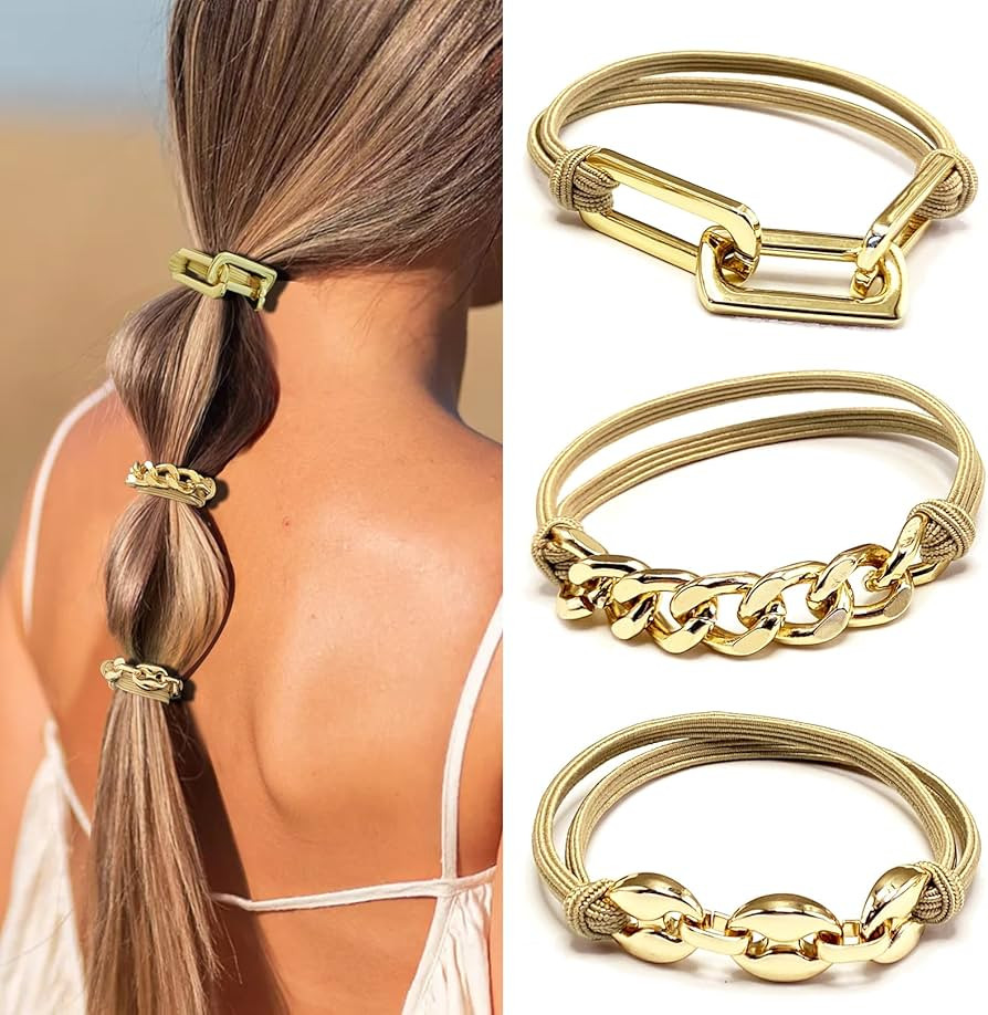 Bracelet Hair Ties Decorative Gold, Pretty High Ponytail Holder Cute Elastic Ponytail Jewelry Lux... | Amazon (US)