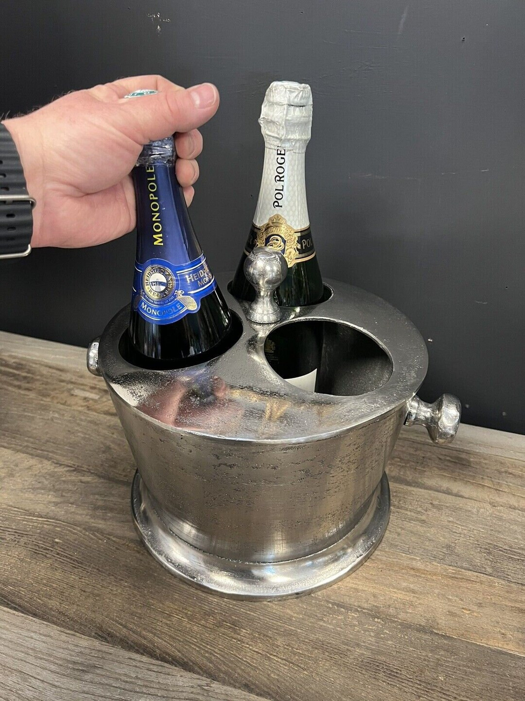 Champagne Cooler Round 3 Bottle Cast Polished Aluminium Wine Ice Bucket Lidded - Etsy Canada | Etsy (US)