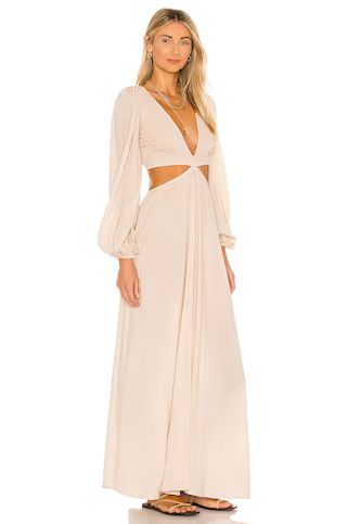 Julie Solid Ruched Bodice Cutaway Maxi Dress
                    
                    Indah | Revolve Clothing (Global)