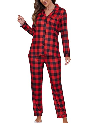 HNG Women's Red Christmas Pajamas Xmas Pjs Pajamas Matching Sets Pijamas De Navidad | Amazon (US)