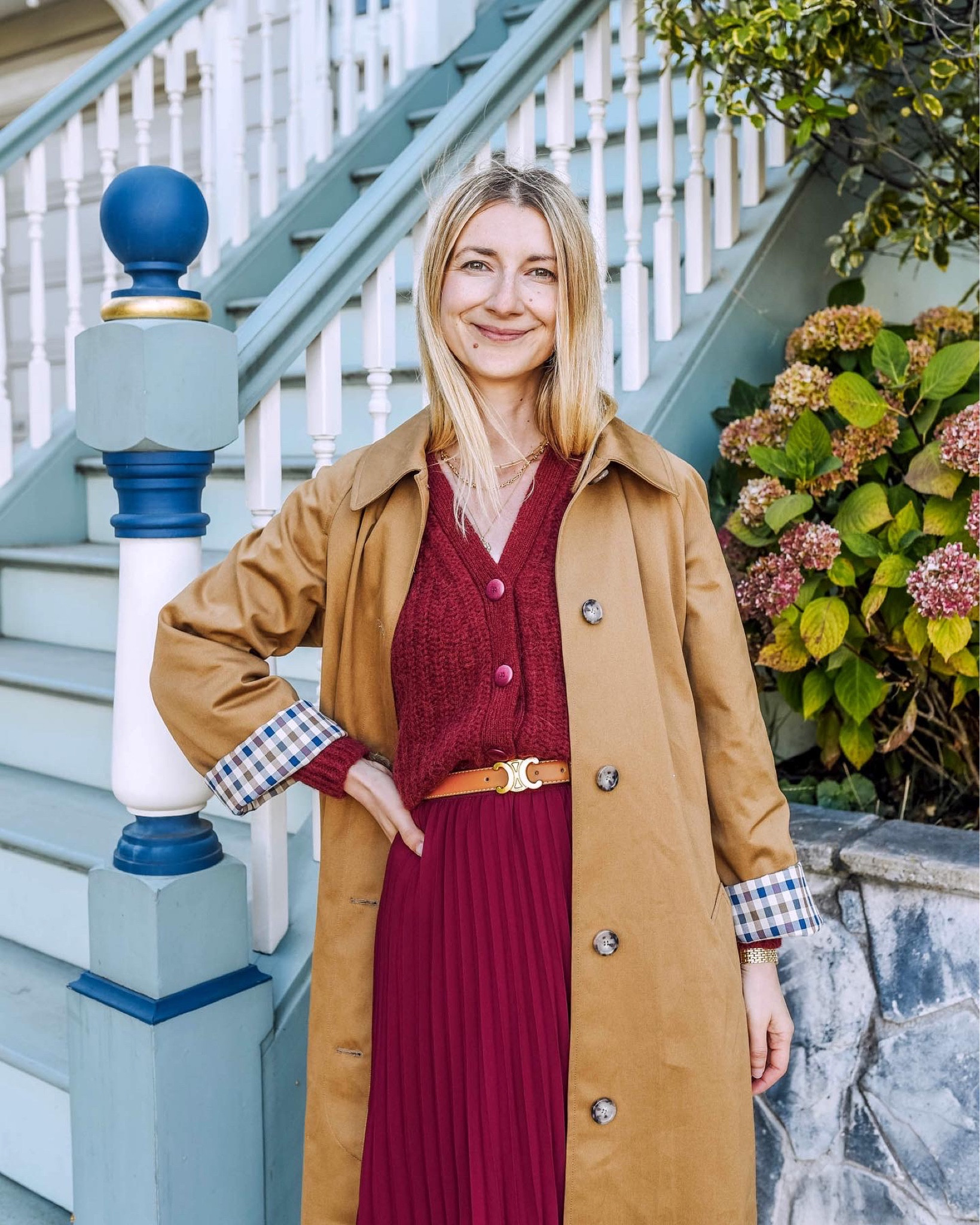 Elegant everyday Fall outfit: timeless trench coat (the perfect layer for autumn) and a chunky knit cardigan 