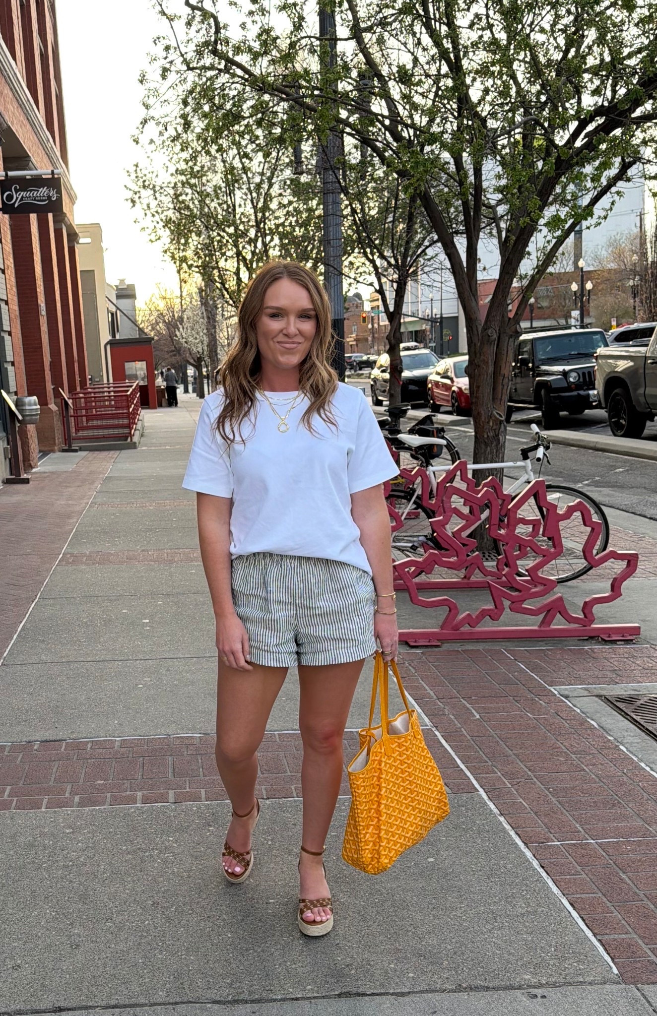 Easy summer weekend outfit ☀️ Wearing Reformation shorts with an Aritzia tee, layered Amazon necklaces, Veronica Beard wedges, and my Goyard tote. Simple warm weather look that’s perfect for running errands, lunch, or casual plans.

Hashtags for visibility:
#LTKStyle #LTKSummer #LTKFinds #SummerOutfit #WeekendOutfit #CasualStyle #Reformation #Aritzia #VeronicaBeard #Goyard #AmazonJewelry #WarmWeatherStyle #EverydayOutfit #OutfitInspo

#LTKSeasonal #LTKPetite #LTKootd