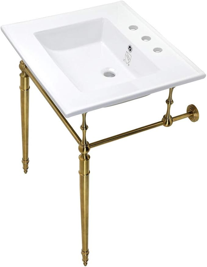 Kingston Brass KVPB25227W8BB Edwardian Console Sink, White/Brushed Brass 25.19 x 22.06 x 33.81 | Amazon (US)