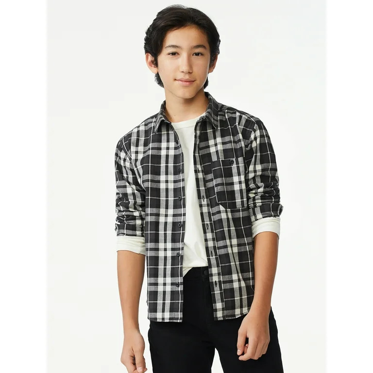 Free Assembly Boys Plaid Button Down Shirt, Sizes 4-18 - Walmart.com | Walmart (US)