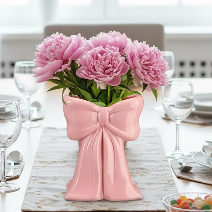 Bow Vase Coquette Ceramic Vase Pen Holder Makeup Brush Holder Contemporary Design Decorative Wome... | Amazon (US)