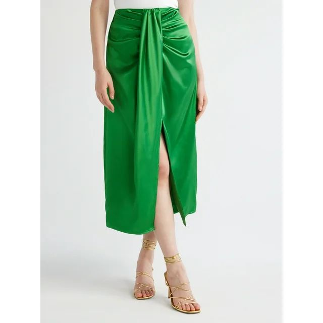 Scoop Women’s High Shine Satin Midi Skirt, Sizes XS-XXL | Walmart (US)