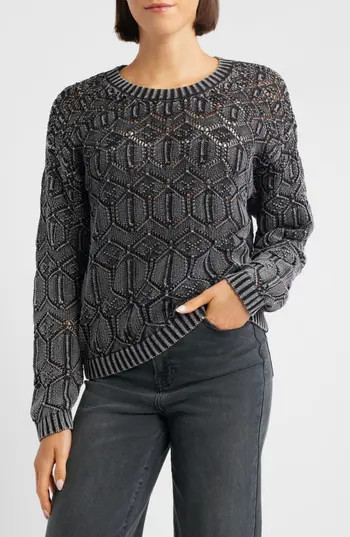 CITY BLUES Distressed Wash Openwork Sweater in Washed Black at Nordstrom Rack, Size X-Small | Nordstrom Rack