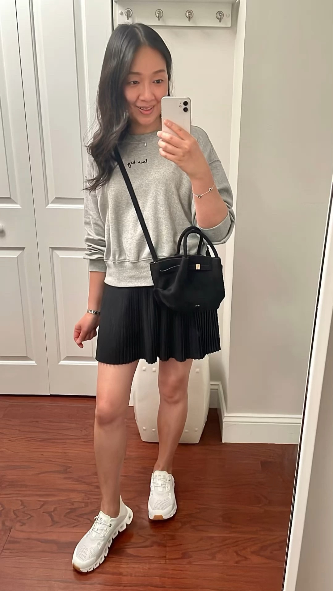 Get 40% off at Old Navy or 50% off for cardmembers with code BONUS. Grey sweatshirt in size Small petite (I also linked to the rose print I recently bought) and pleated skort in size XS.

JW Pei bag
ON Cloud Coast 5 sneakers

#LTKFindsUnder100 #LTKFindsUnder50 #LTKOver40