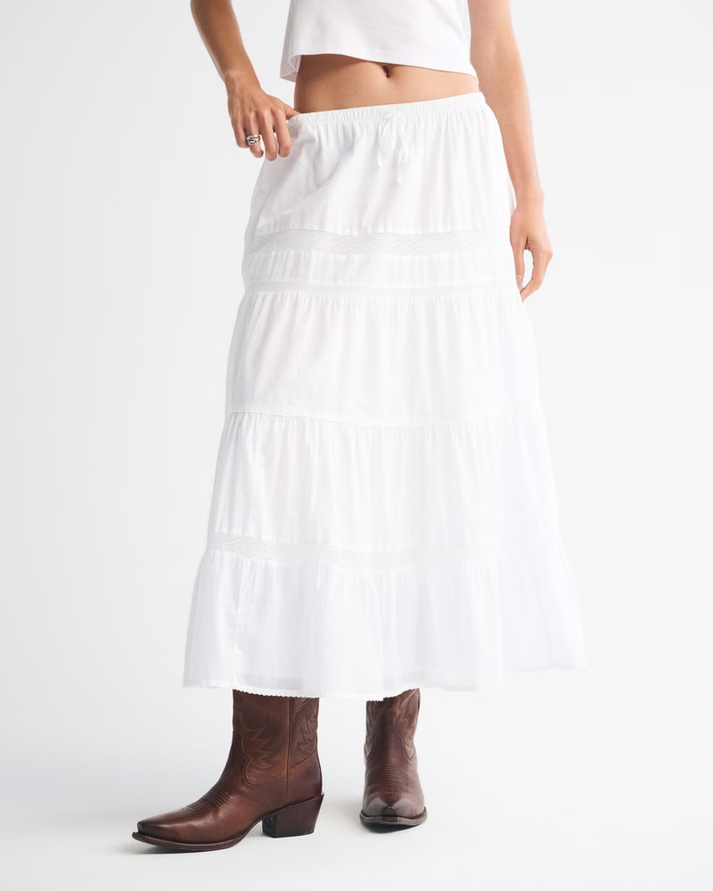 Women's Tie-Waist Tiered Maxi Skirt | Women's Bottoms | Abercrombie.com | Abercrombie & Fitch (US)