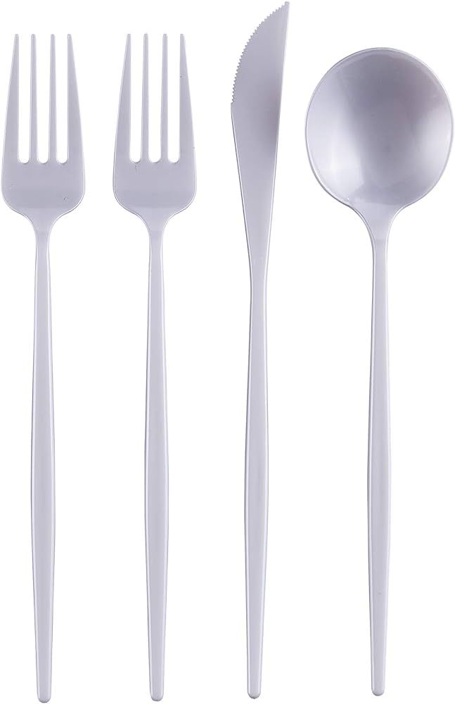 Modern Design Disposable Flatware Set (96 Pc) Plastic Silverware Cutlery Set, 24 Spoons, 24 Knive... | Amazon (US)