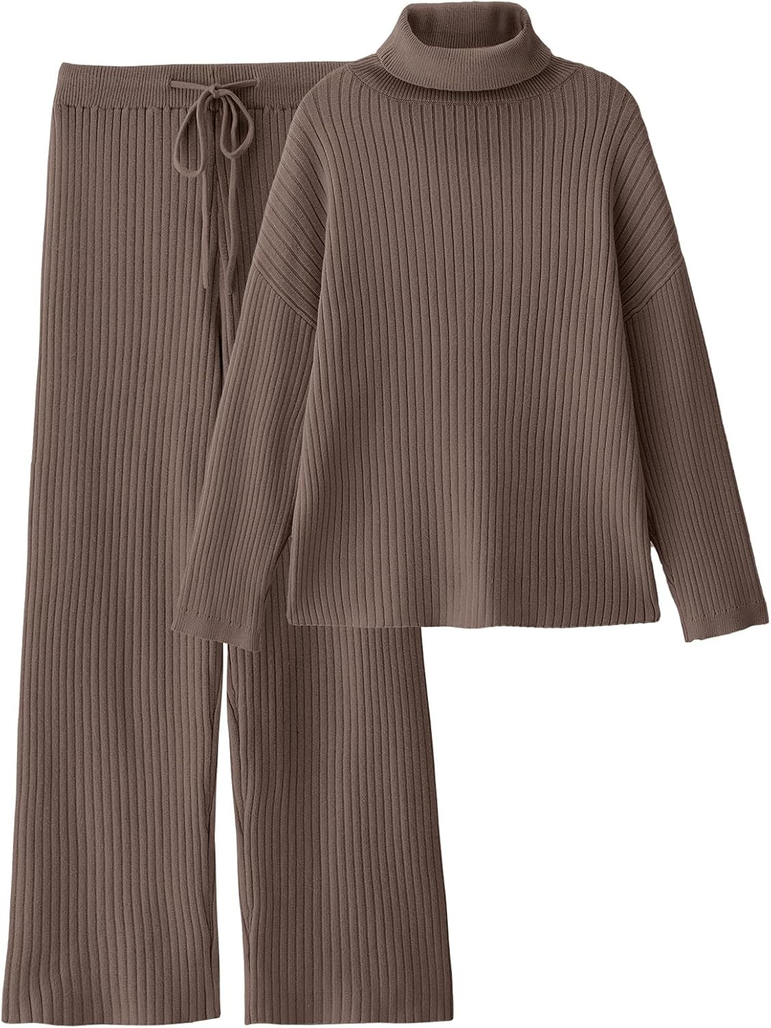 LILLUSORY Women's 2 Piece Outfits Turtleneck Sweaters Lounge Set and Wide Leg Pants Cozy Knit Sweatsuit Sets | Amazon (US)
