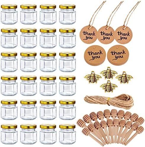 [24 PACK] 1.5oz Mini Honey Jars Party Favors - Small Honey Jars w/ Dippers, Gold Lids, Gold Bee C... | Amazon (US)