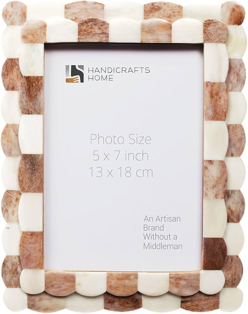 Handicrafts Home Photo Picture Frame - 5" x 7" Handmade Gift Photo Frames - Brown & white | Amazon (US)