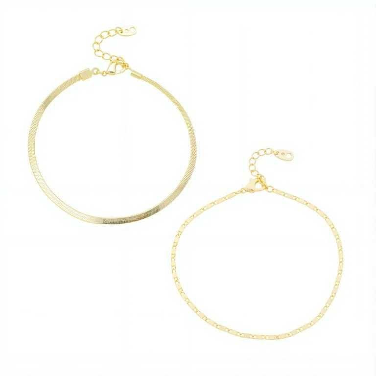 Free Assembly Women's Demi Fine 14K Gold Plated Herringbone Layered Bracelet Set, 2-Piece | Walmart (US)