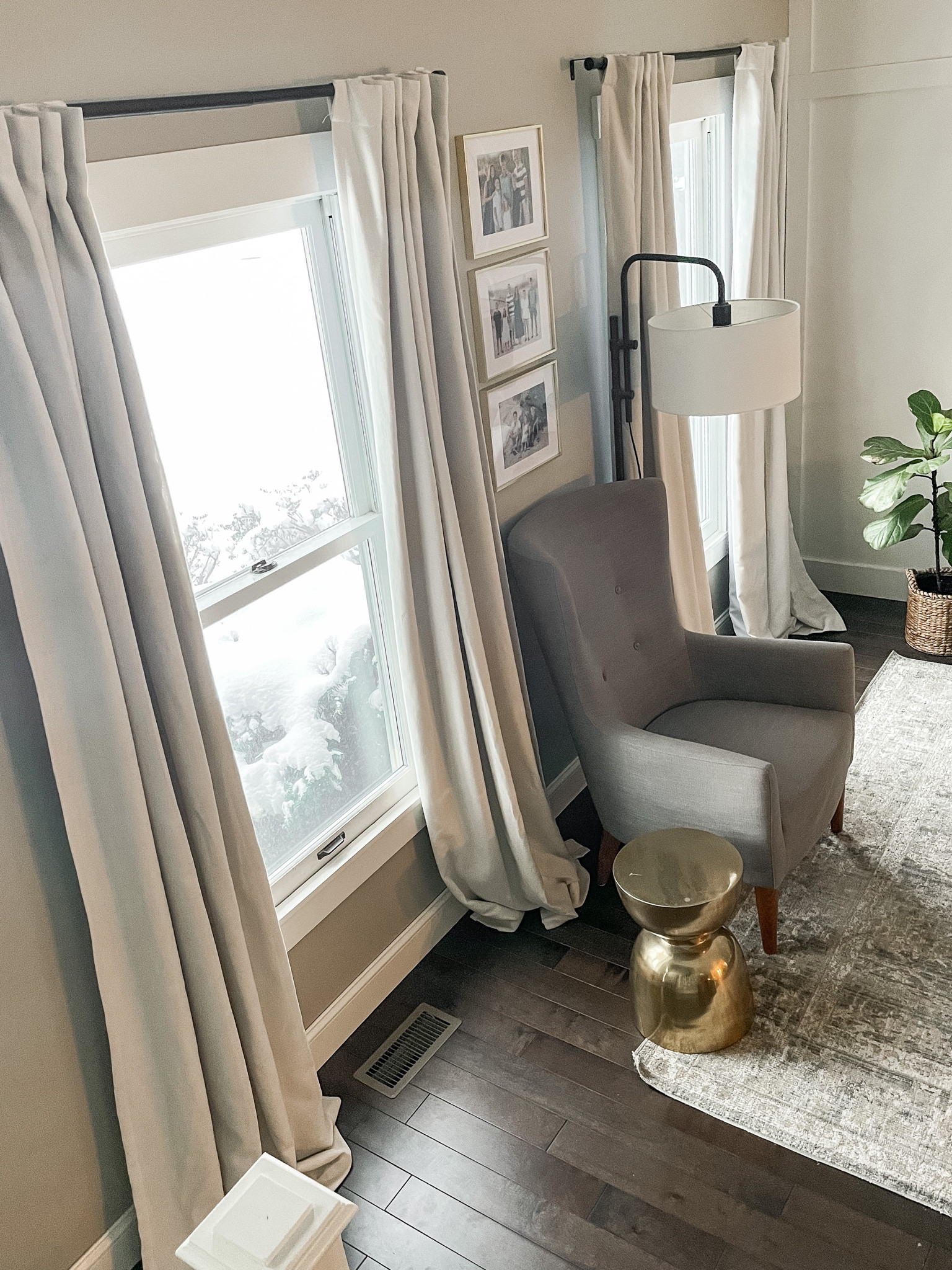 Target home sale.  Target sour cream blackout curtains.  Black floor lamp.  Gold accent table.  Target furniture.  Living room decor.  Loloi Rosemarie 8 X10 area rug.  Black curtain rod.  

#LTKhome #LTKSale #LTKfamily