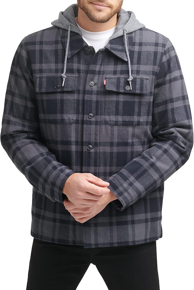 Levi's Mens Plaid Sherpa Lined Hooded Shirt Jacket (Regular & Big & Tall Sizes) | Amazon (US)