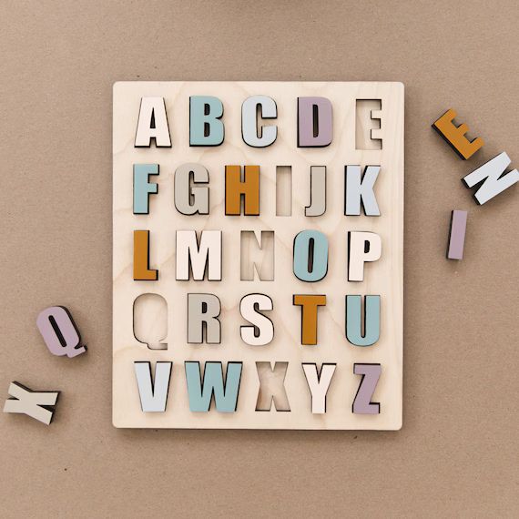 Modern Wood Alphabet Puzzle for Kids | Toddler Montessori Learning Toys | Boho Earth Tone ABC Puz... | Etsy (US)