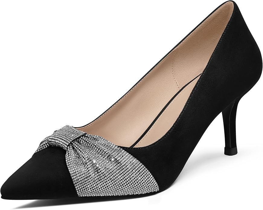 MUCCCUTE Women's Pumps Kitten Heels Closed Toe Heels for Women Pointed Toe Rhinestones Bow Office... | Amazon (US)