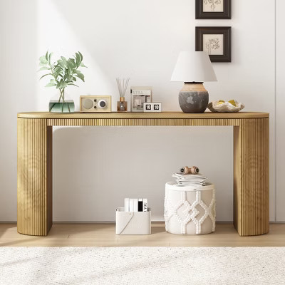Modern Fluted Console Table Curved Sofa Table Narrow Entryway Table with Vertical Stripe for Entrance Hallway Living Room, Natural | Target