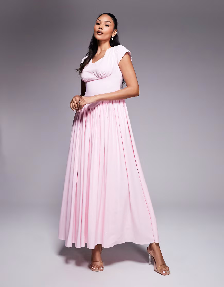 Taideux fuller bust Alara maxi linen dress with boning in pastel pink | ASOS (Global)