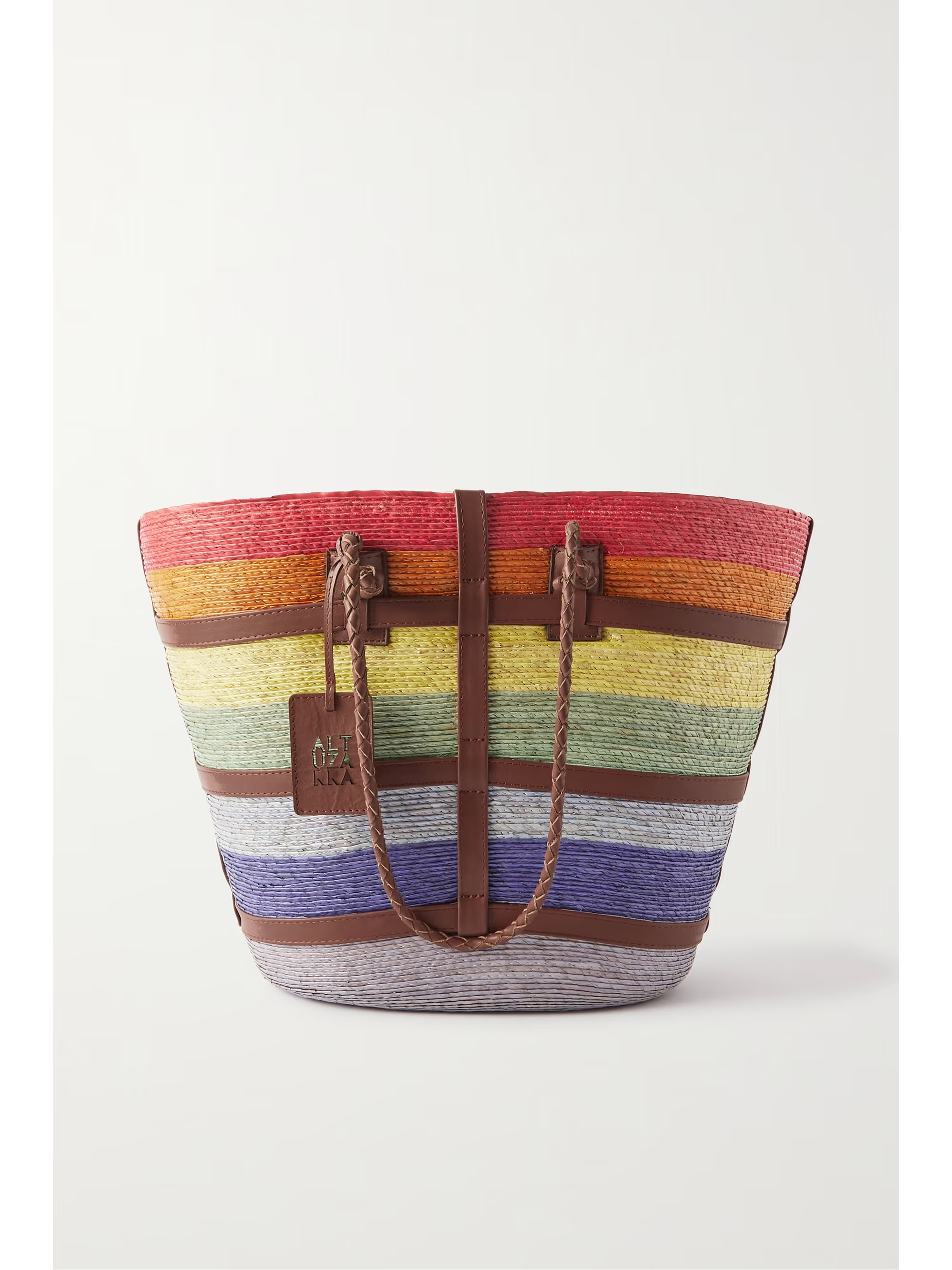 Watermill large leather-trimmed striped raffia tote | NET-A-PORTER (US)