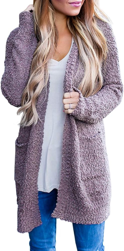 Women's Long Sleeve Soft Chunky Knit Sweater Open Front Cardigan Outwear with Pockets | Amazon (US)