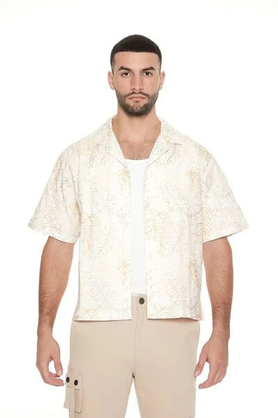 Cropped Embroidered Leaf Print Shirt | Forever 21