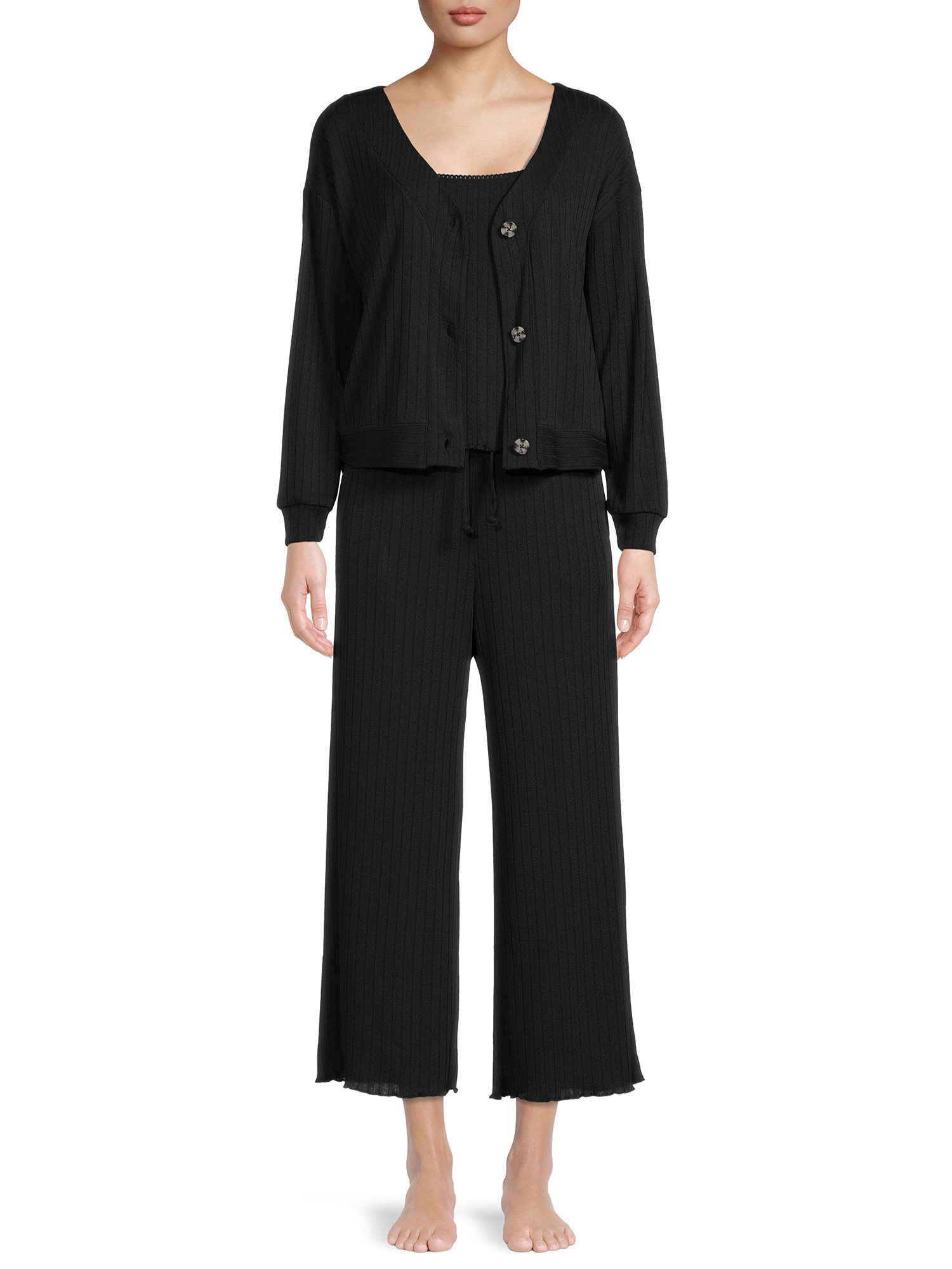 Secret Treasures Women's Cardigan, Cami Top and Pants Sleep Set, 3-Piece | Walmart (US)