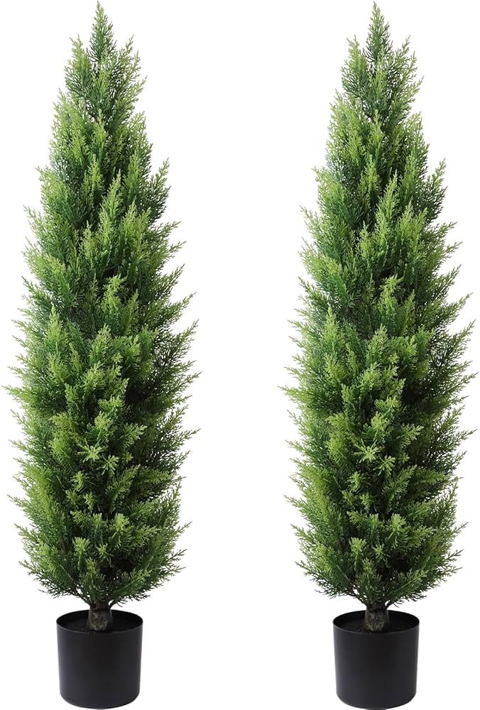 Artificial Topiary Trees 4ft Fake Cedar Tree UV Resistant Bushes Potted Plants Faux Cypress Trees... | Amazon (US)