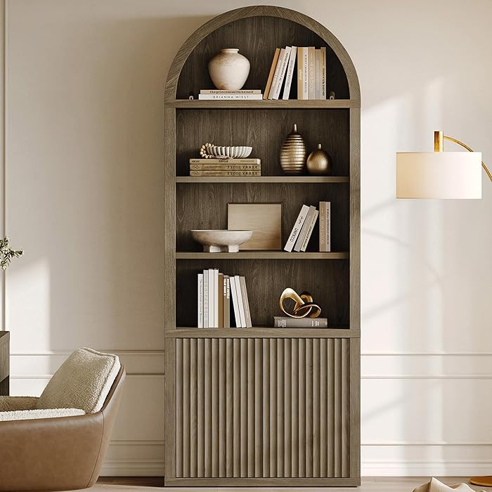 SICOTAS Book Shelf 82" Tall Arched Cabinet Bookcase with Doors 5 Tier Book Shelves with Storage L... | Amazon (US)
