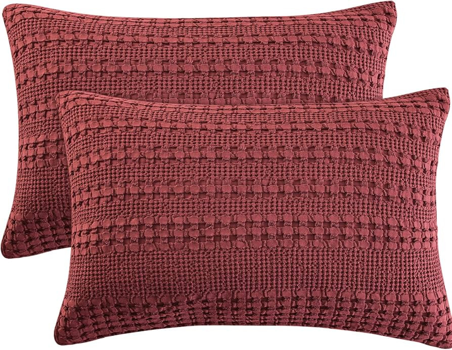 PHF 100% Cotton Waffle Pillowcases King Size, 2 Pack Soft Breathable Skin-Friendly Pillow Sham, A... | Amazon (US)