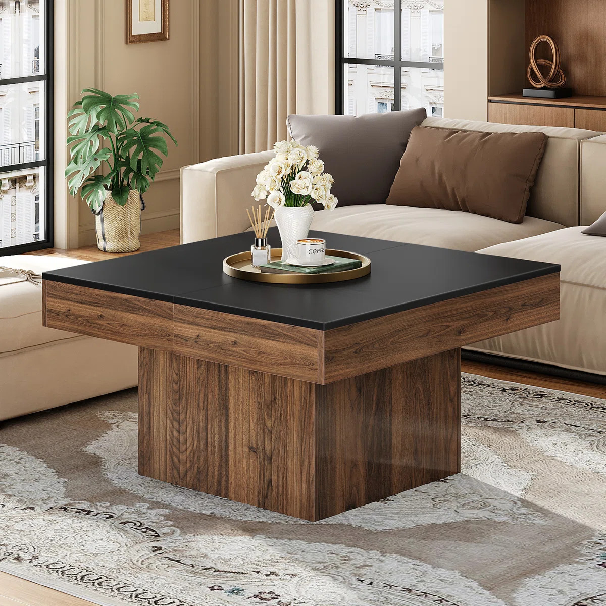 31.5'' Coffee Table with Storage,Modern Square Coffee Table, Wood Center Table for Living Room | Wayfair North America