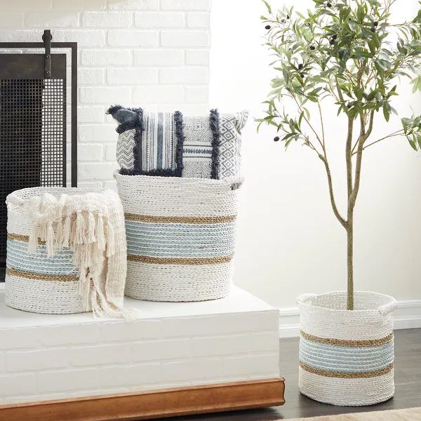 White Wood Coastal Storage Basket (Set of 3) - 16 x 16 x 16 | Bed Bath & Beyond