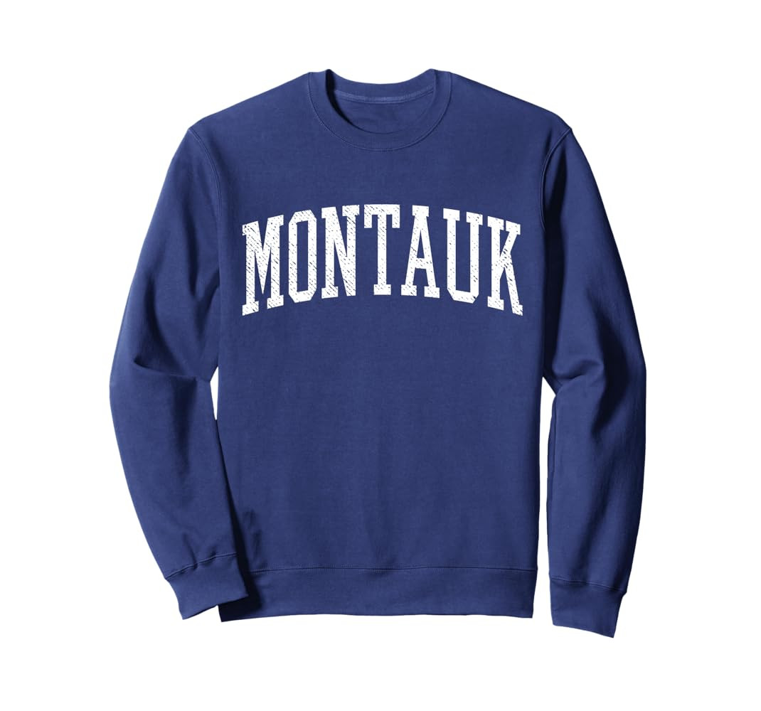 Black Unisex Varsity Distressed Montauk Sweatshirt | Amazon (US)