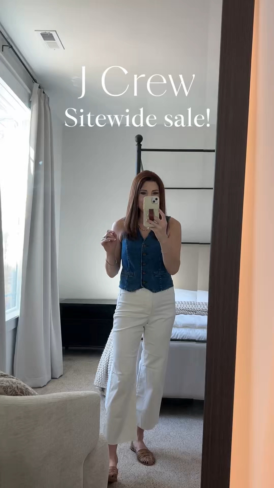 JCrew is having a sitewide sale so I snagged this outfit to prep heading into warmer weather. Nothing like a classic white pant and denim 🤍  wearing a small in the top and 27 in jeans. I’m 5’8” 😊 @jcrew

#LTKMostLoved #LTKWorkwear #LTKSaleAlert