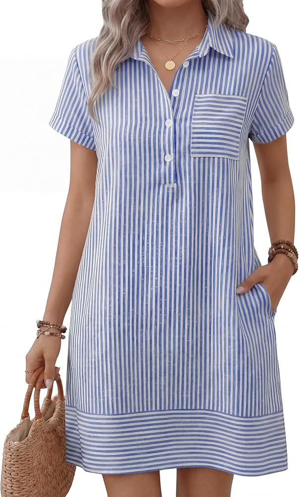 Womens Summer Shirt Dresses Casual Short Sleeve Button Tshirt Shift Short Polo Dress 2026 Beach V... | Amazon (US)
