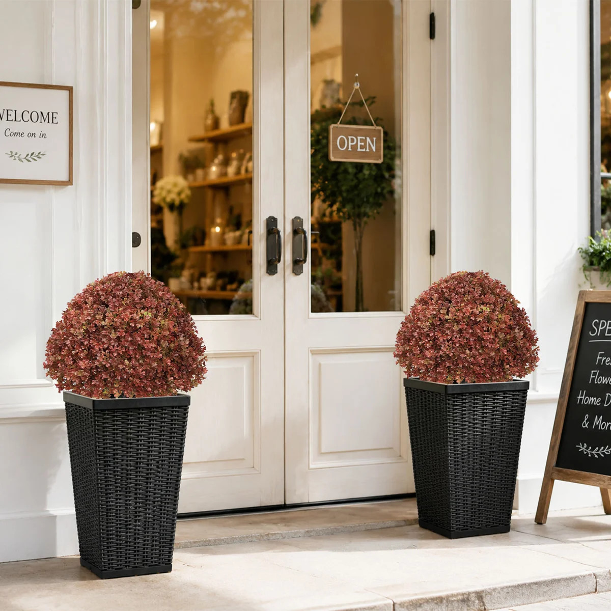 24" Artificial Fall Autumn Outdoor Topiary Ball Tree Potted Plants (Set of 2) | Wayfair North America