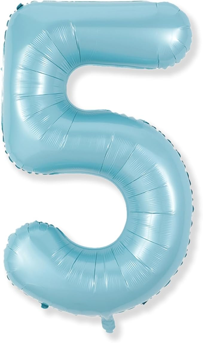 40 Inch Pastel Blue Number Balloons, Giant Self Inflating Foil 5th Birthday Number Balloon for Bo... | Amazon (US)