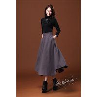 7 Colors Autumn Gray Wool Skirt Long Woolen Party Evening Wedding With Zipper Big Hem Dress Women Ma | Etsy (US)