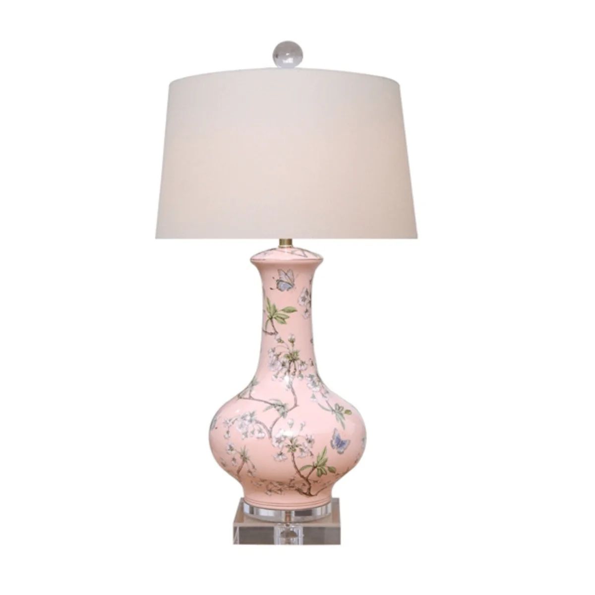 Pink Porcelain Cherry Blossom Vase Lamp With Crystal Base | The Well Appointed House, LLC