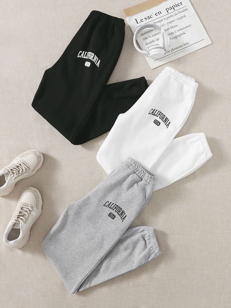 3pcs Letter Graphic Elastic Waist Sweatpants | SHEIN