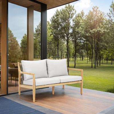 Moda Furnishings Acacia Wood Patio Outdoor Loveseat Sofa With Cushions | Target