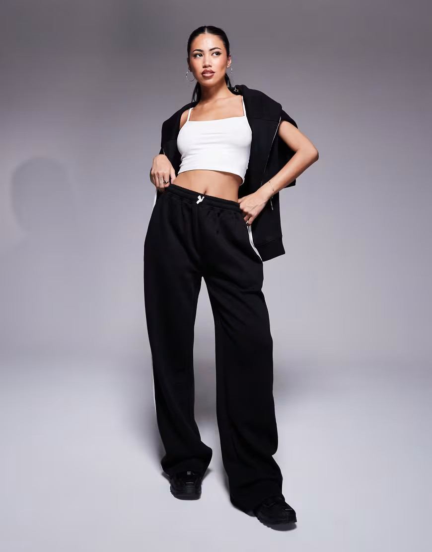 Kaiia side stripe wide leg sweatpants in black and white - part of a set | ASOS (Global)