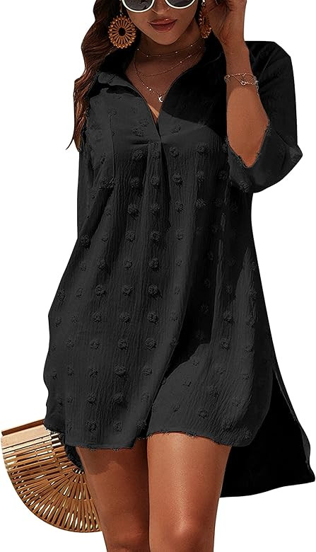 Blooming Jelly Womens Swimsuit Coverups White Chiffon Bikini Swimwear Beach Cover Up Dress Shirt | Amazon (US)