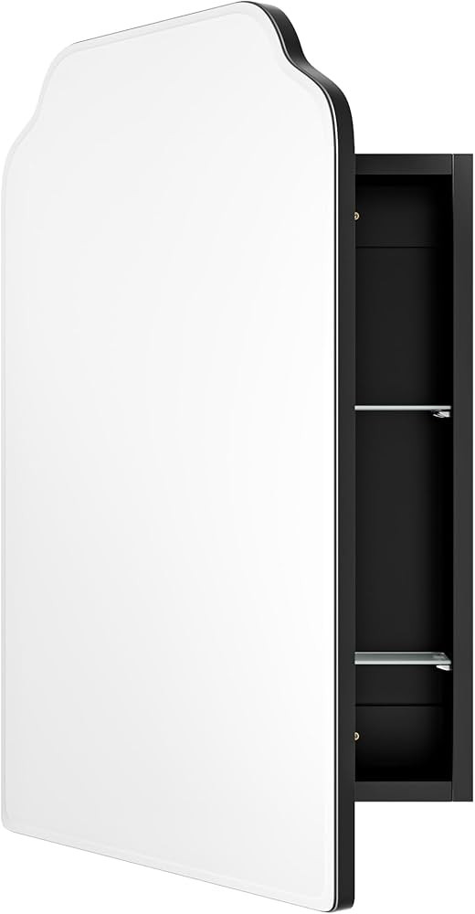 Victorian-Style Recessed Bathroom Medicine Cabinet, Wood Wall Cabinet with 16.5"x24" Curved Mirro... | Amazon (US)