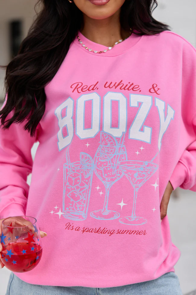 Red, White, & Boozy Pink Graphic Sweatshirt DOORBUSTER | Pink Lily