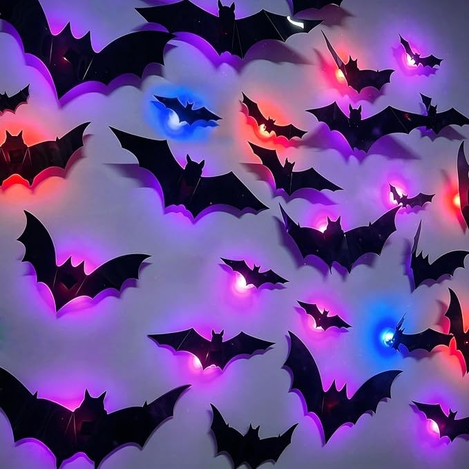 LED Bats Halloween Decoration 3D Light up Bats Wall Decor Indoor 12 Pack | Amazon (US)